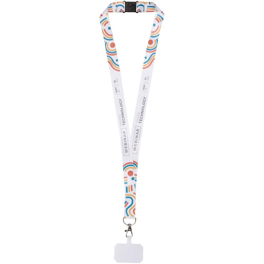 Addie sublimatie lanyard met telefoonhouder en veiligheidssluiting - Zwart, Wit