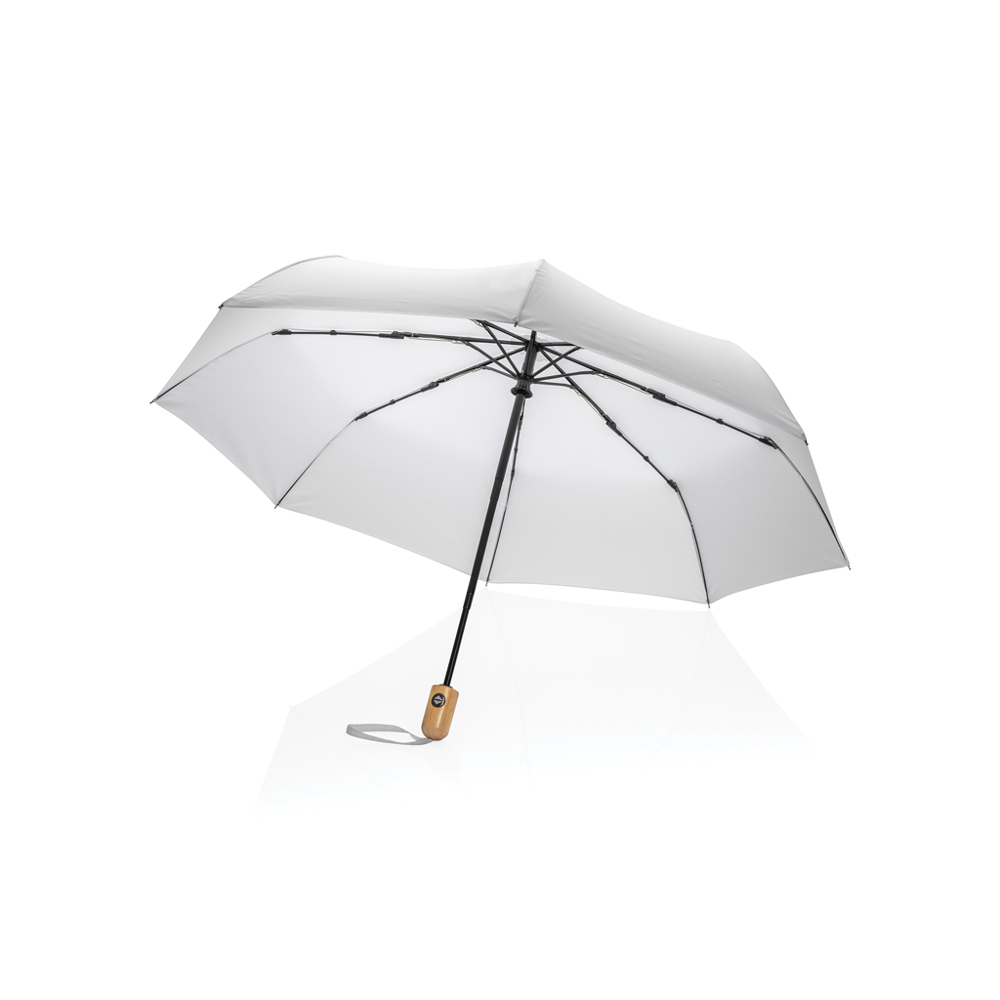 21" Impact AWARE™ RPET 190T bamboe auto open/dicht paraplu - wit (± PMS White)