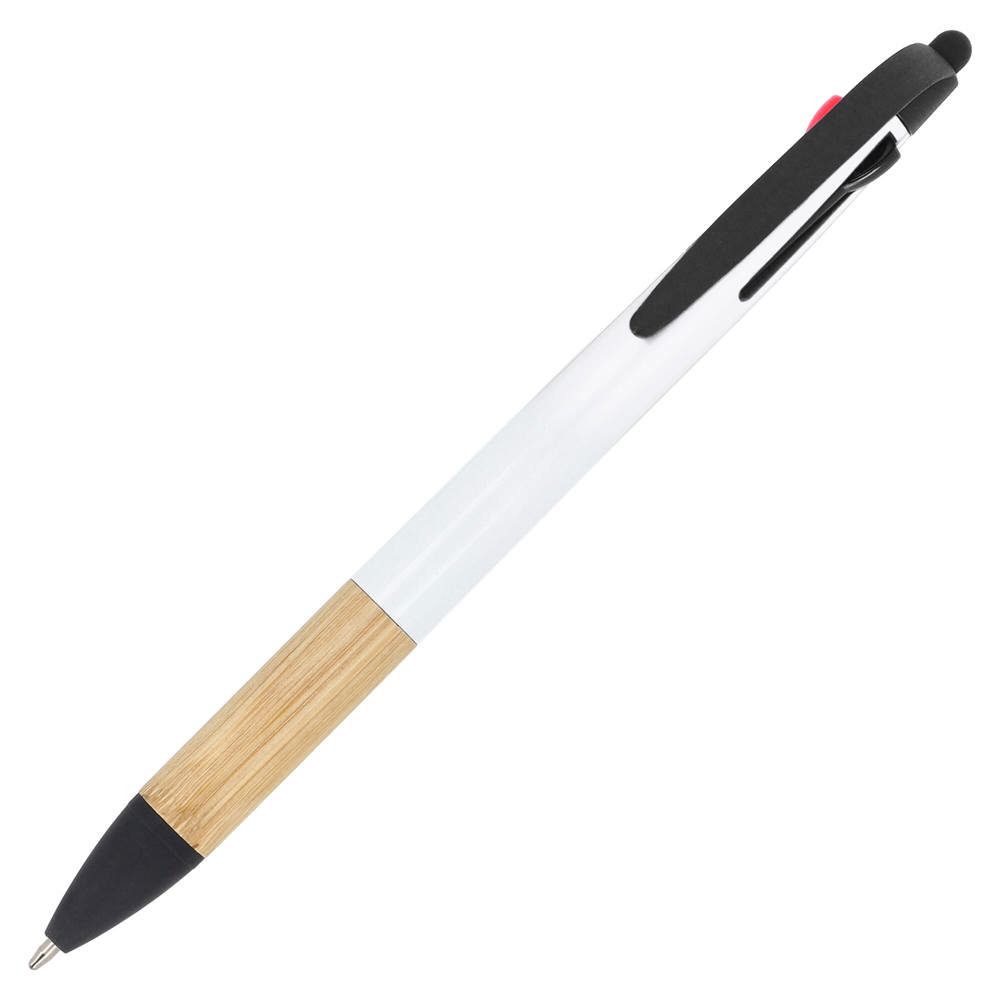 3-kleuren pen met bamboe grip - wit